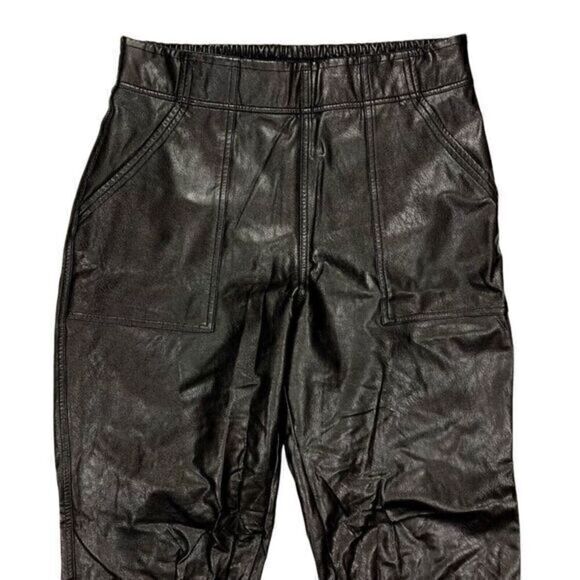 Spanx Faux Leather Joggers Womens Small Black Elastic Waist Pocket Stretch Pants - Picture 5 of 16